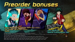 My Hero One’s Justice 2 Preorder Bonuses