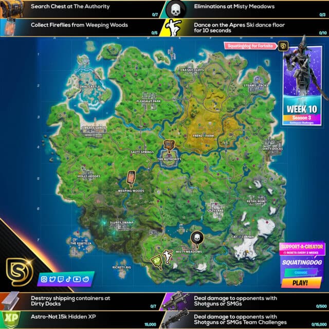 Fortnite Challenges Week 10 Chapter 2 Fortnite Chapter 2 Season 3 Week 10 Challenges Cheat Sheet Video Games Blogger