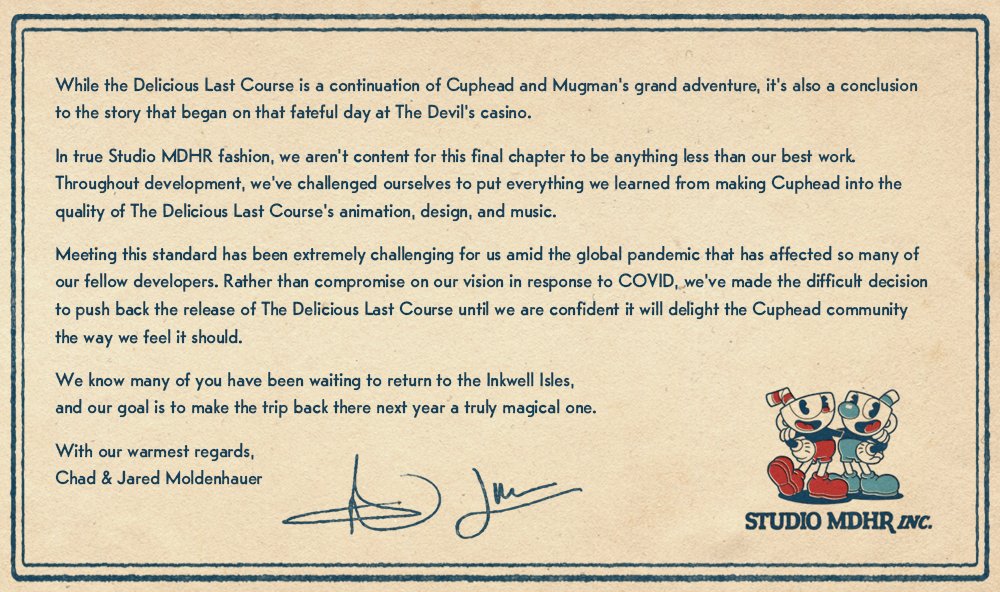 Cuphead DLC The Delicious Last Course Delayed to 2021